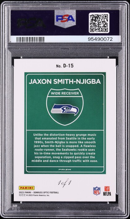 2023 Donruss Optic Downtown Gold Vinyl Jaxon Smith-Njigba ROOKIE 1/1 #D15 PSA 8 NM-MT
