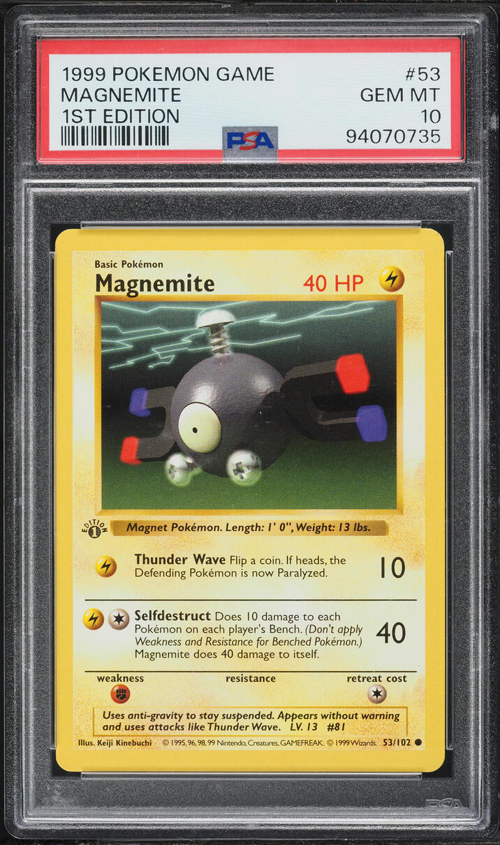 1999 Pokemon Base Set Shadowless 1st Edition Magnemite #53 PSA 10 GEM MINT