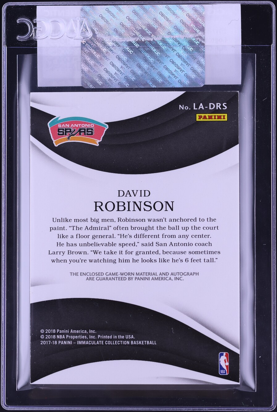 2017 Immaculate Collection David Robinson LOGOMAN PATCH AUTO 1/1 #LA-DRS CGC AUTH