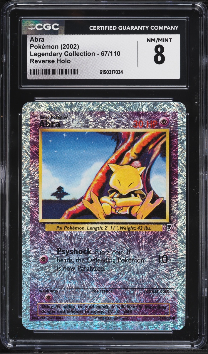 2002 Pokemon Legendary Collection Reverse Holo Abra #67 CGC 8 NM-MT