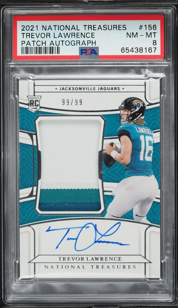 2021 National Treasures Trevor Lawrence ROOKIE PATCH AUTO 99/99 #156 PSA 8 NM-MT