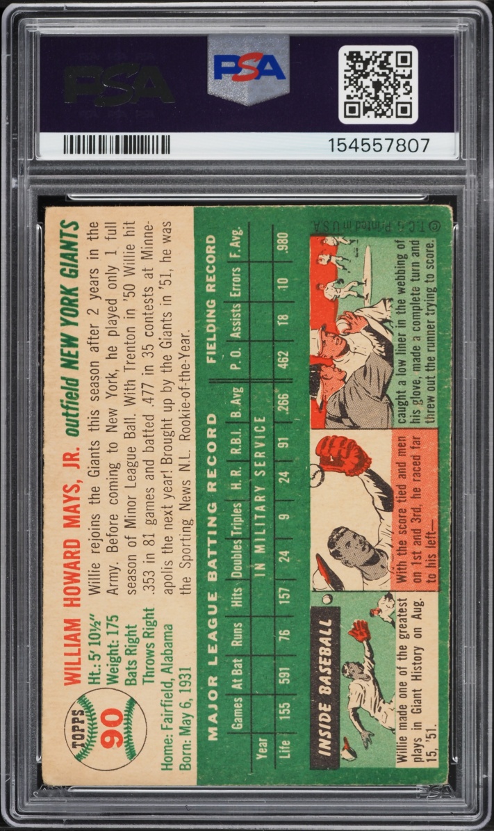 1954 Topps Willie Mays #90 PSA 3 VG