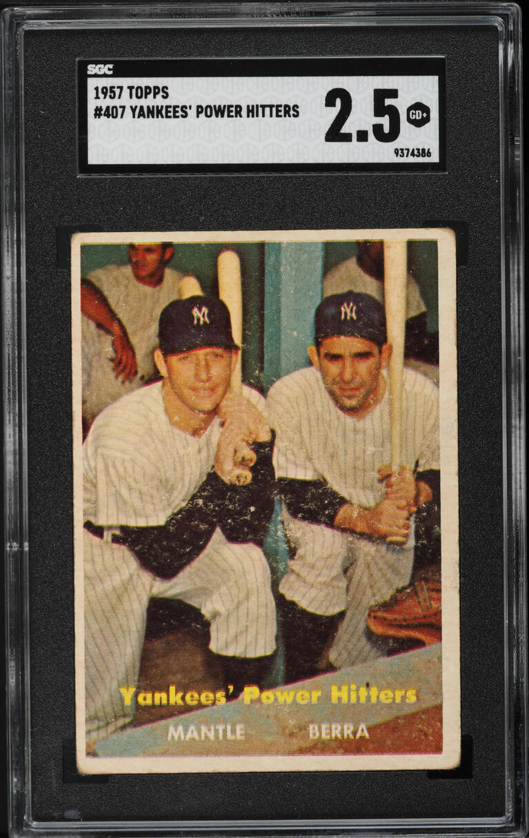 1957 Topps Mickey Mantle & Yogi Berra POWER HITTERS #407 SGC 2.5 GD+