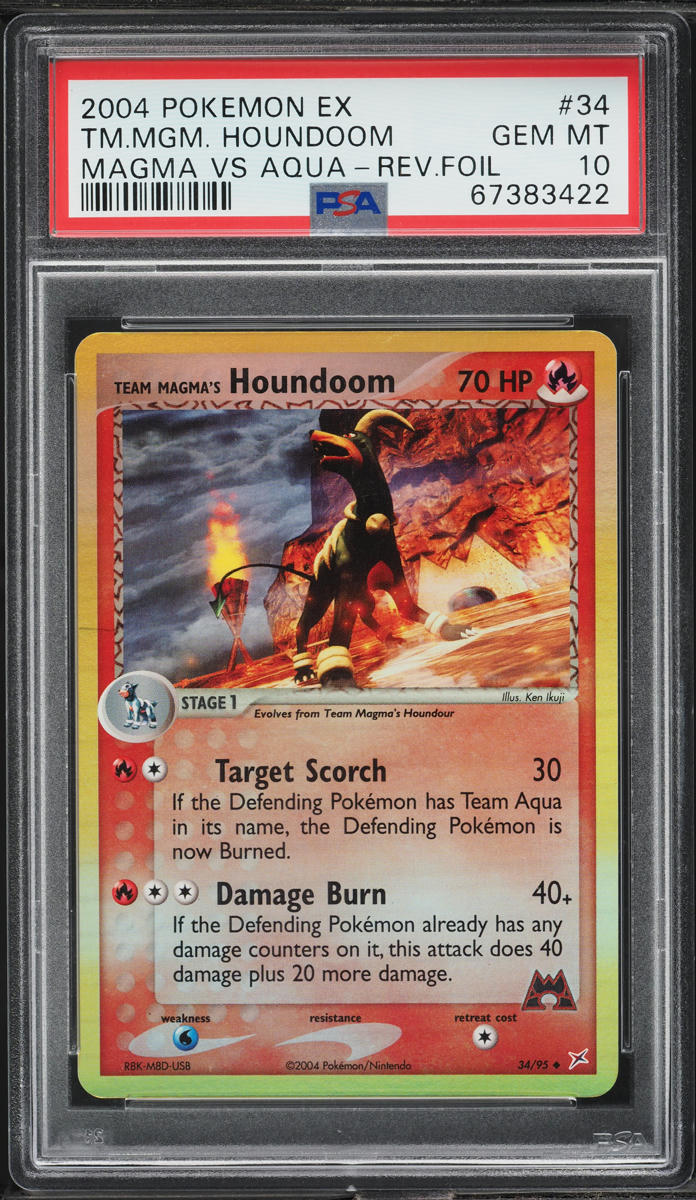 2004 Pokemon EX Team Magma VS Aqua Reverse Holo Team Magma's Houndoom #34 PSA 10