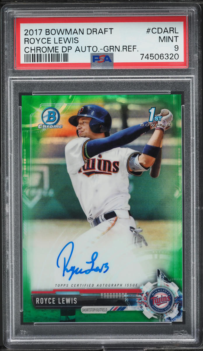 2017 Bowman Draft Chrome Draft Green Refractor Royce Lewis ROOKIE AUTO /99 PSA 9