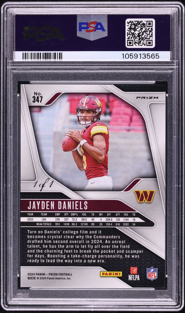 2024 Panini Prizm Black Stars Jayden Daniels ROOKIE 1/1 #347 PSA 9