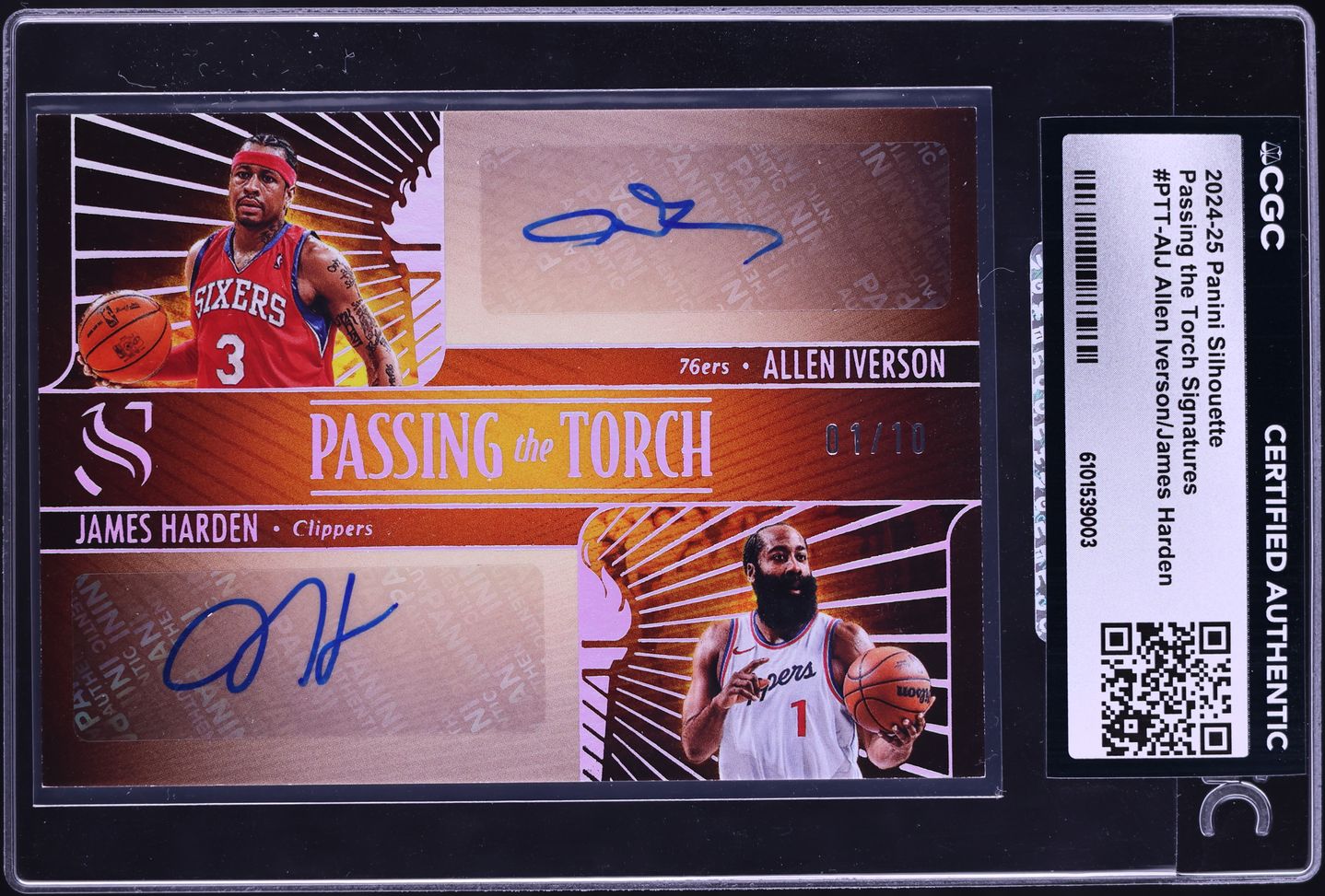 2024 Panini Silhouette Passing The Torch Allen Iverson James Harden AUTO 1/10 #PTT-AIJ CGC AUTH - Photo 1