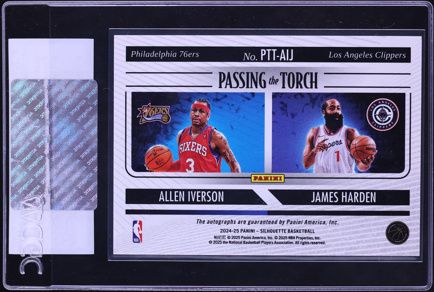 2024 Panini Silhouette Passing The Torch Allen Iverson James Harden AUTO 1/10 #PTT-AIJ CGC AUTH - Photo 2
