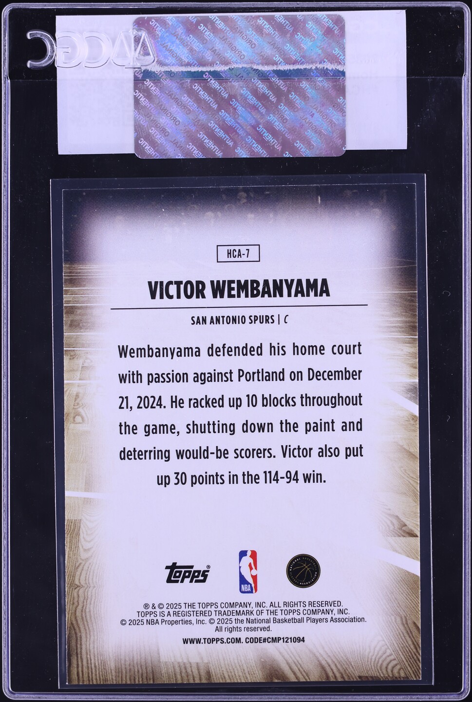 2025 Topps Home Court Advantage Victor Wembanyama #HCA-7 CGC AUTH - Photo 2