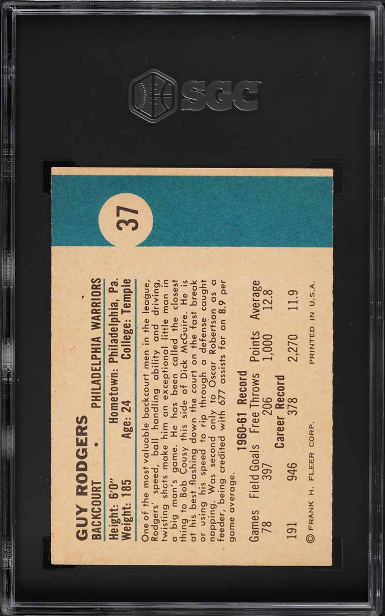 1961 Fleer Basketball Guy Rodgers ROOKIE #37 SGC 4 VGEX