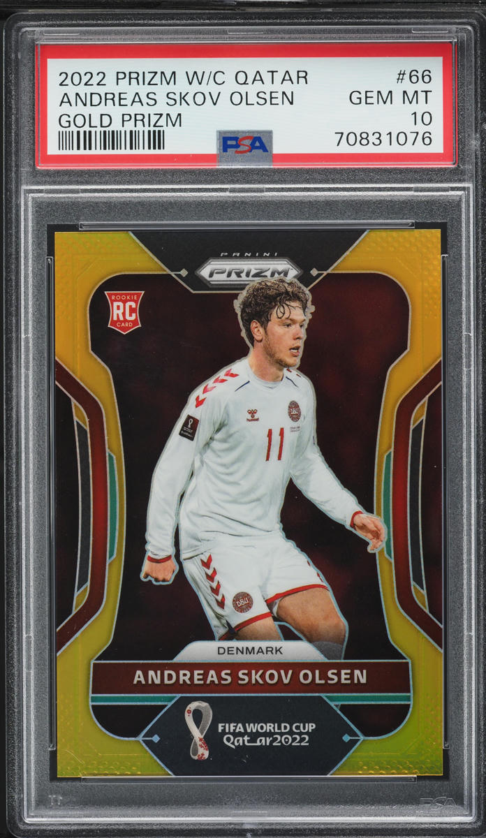 2022 Panini Prizm World Cup Qatar Gold Andreas Skov Olsen ROOKIE /10 #66 PSA 10 GEM MINT