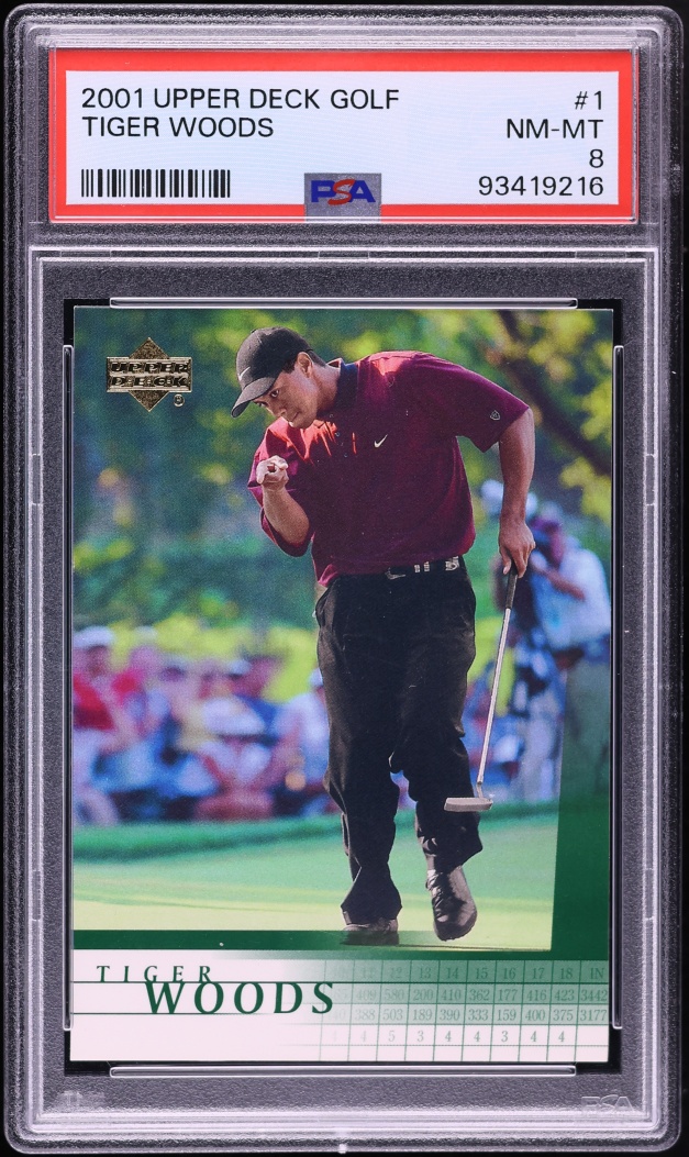 2001 Upper Deck Golf Tiger Woods ROOKIE #1 PSA 8 NM-MT