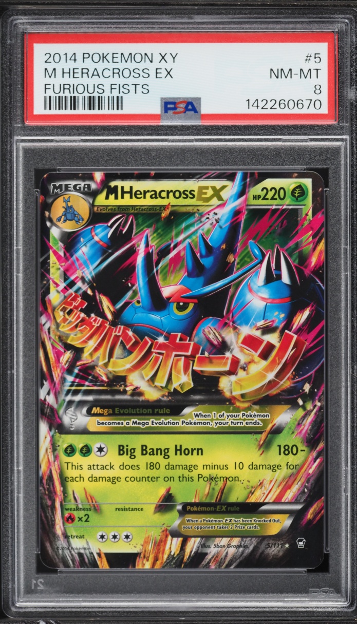 2014 Pokemon XY Furious Fists Holo M Heracross EX #5 PSA 8 NM-MT