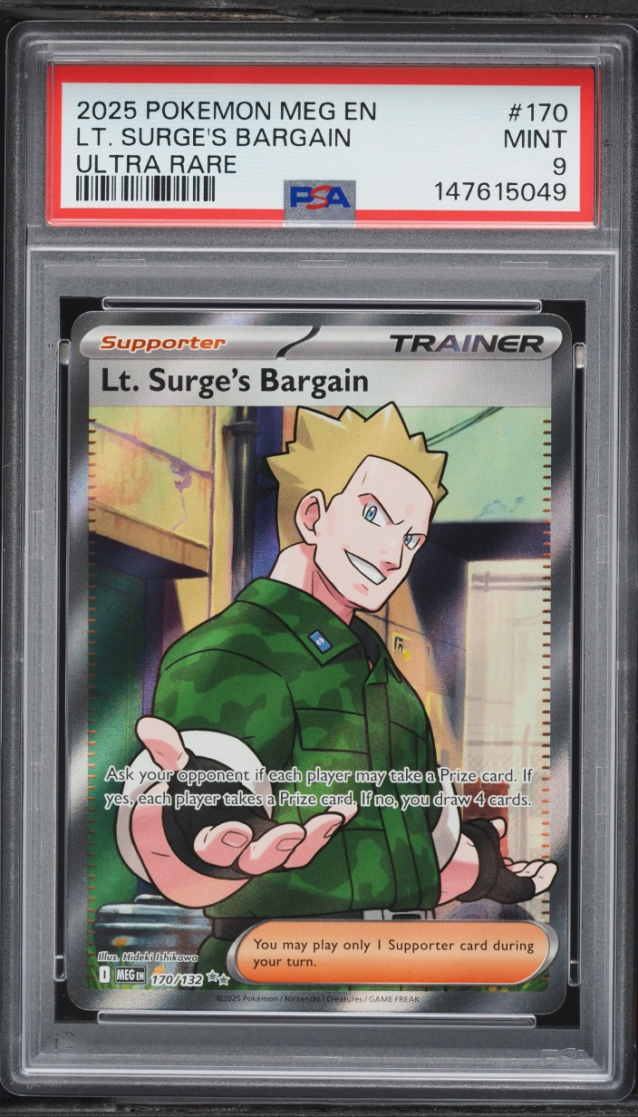 2025 Pokemon Mega Evolution Full Art Lt. Surge's Bargain #170 PSA 9 MINT