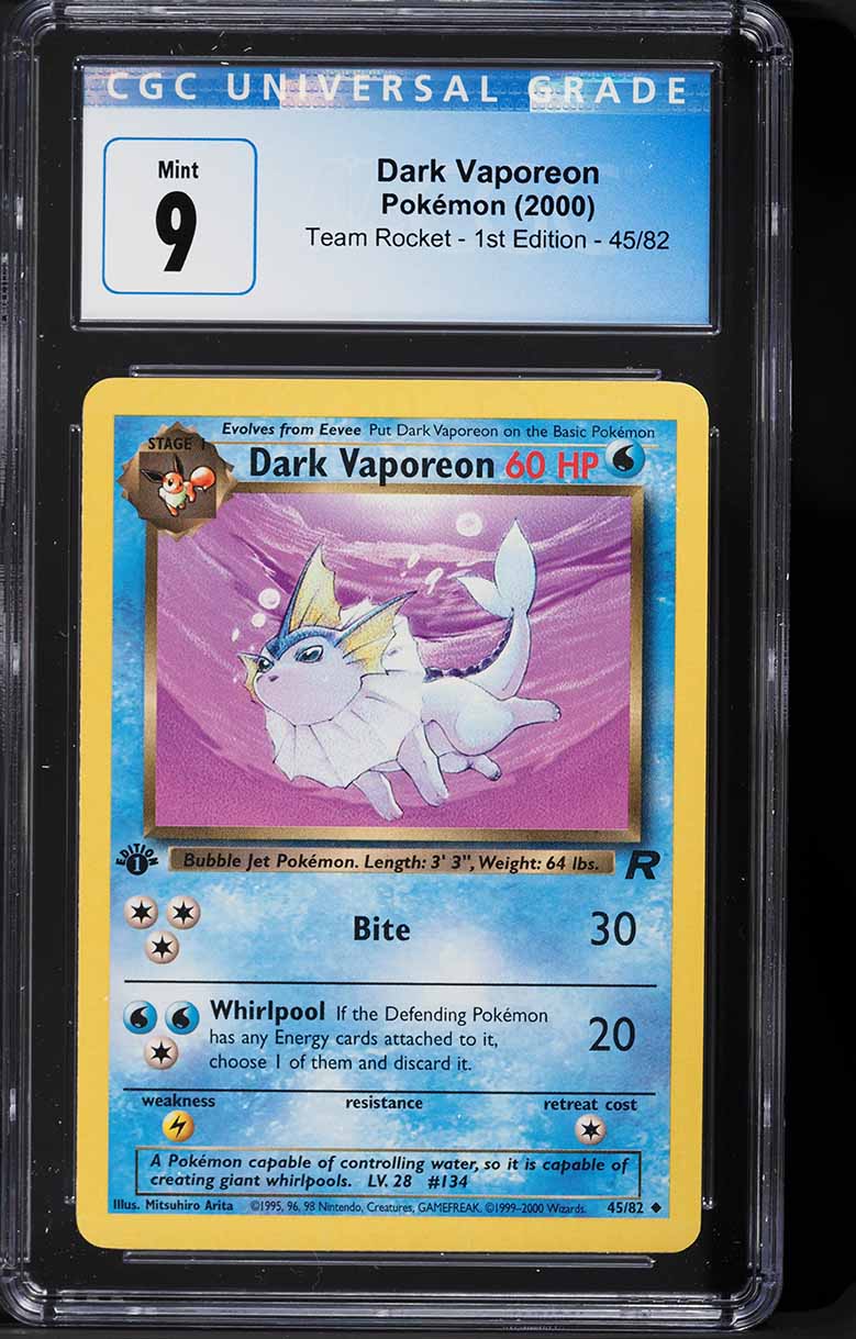 2000 Pokemon Team Rocket 1st Edition Dark Vaporeon #45 CGC 9 MINT
