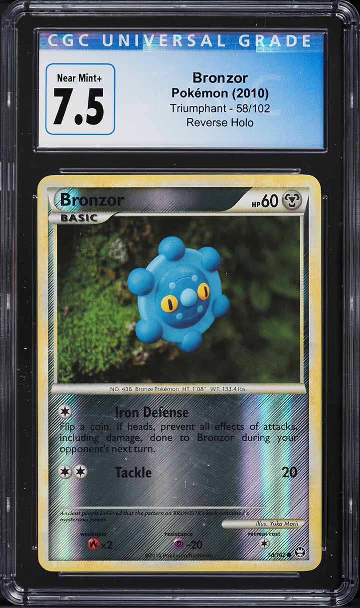 2010 Pokemon HeartGold & SoulSilver Triumphant Reverse Holo Bronzor #58 CGC 7.5