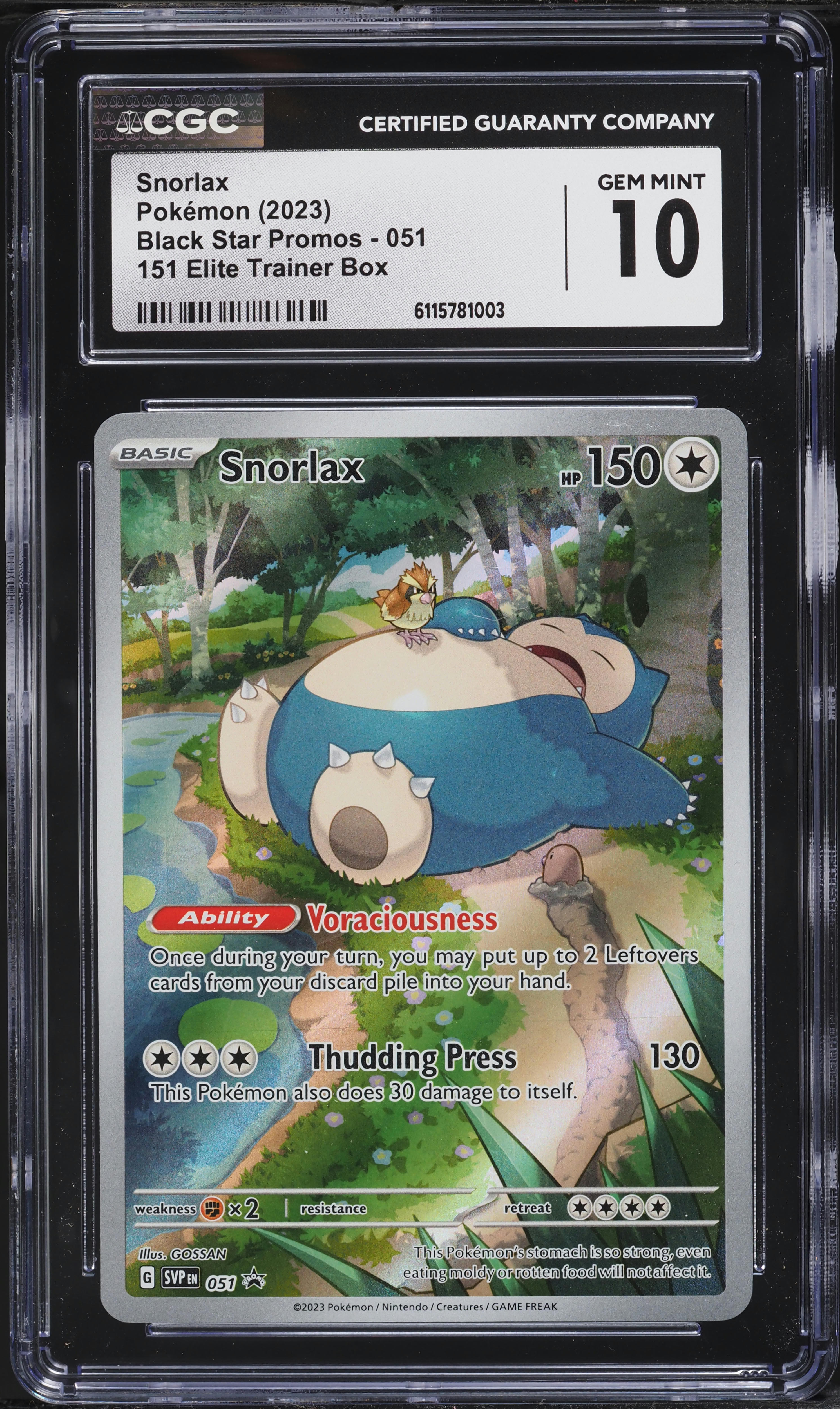 2023 Pokemon Scarlet & Violet Promo 151 ETB Alt Art Snorlax #51 CGC 10 GEM MINT