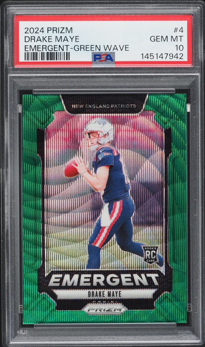 2024 Panini Prizm Emergent Green Wave Drake Maye ROOKIE #4 PSA 10 GEM MINT