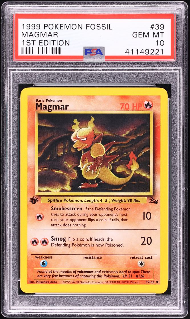 1999 Pokemon Fossil 1st Edition Magmar #39 PSA 10 GEM MINT