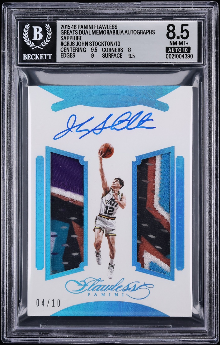 2015 Panini Flawless Greats Dual Sapphire John Stockton PATCH AUTO /10 #GR-JS BGS 8.5 NM-MT+