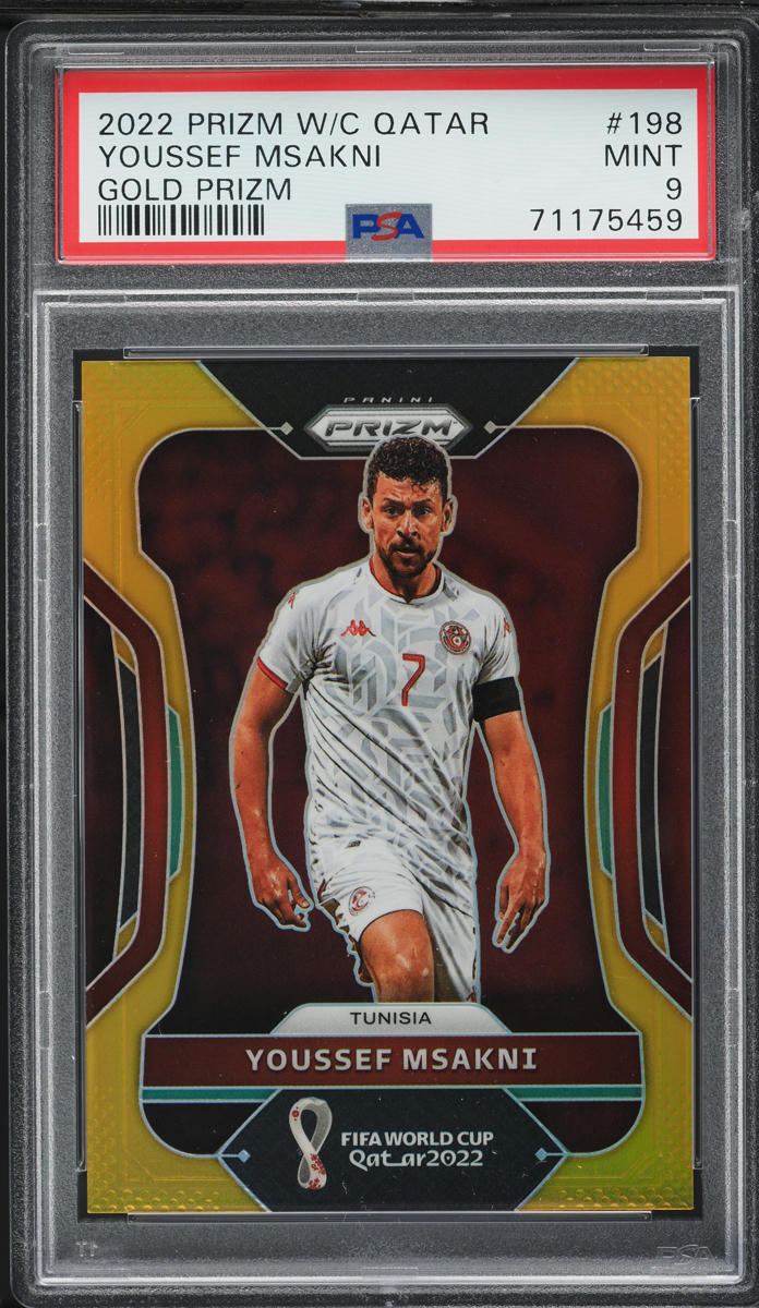 2022 Panini Prizm World Cup Qatar Gold Youssef Msakni /10 #198 PSA 9 MINT