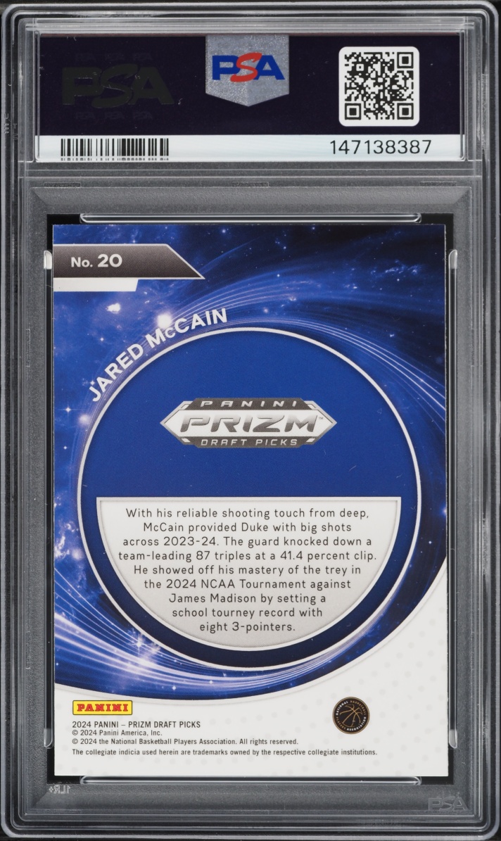 2024 Panini Prizm Draft Picks Student Orientation Jared McCain ROOKIE #20 PSA 10 GEM MINT