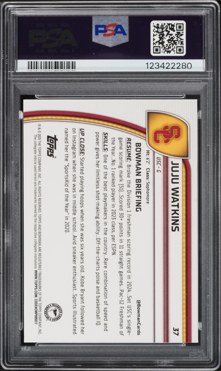 2024 Bowman Chrome University Black Wave Juju Watkins #37 PSA 10 GEM MINT