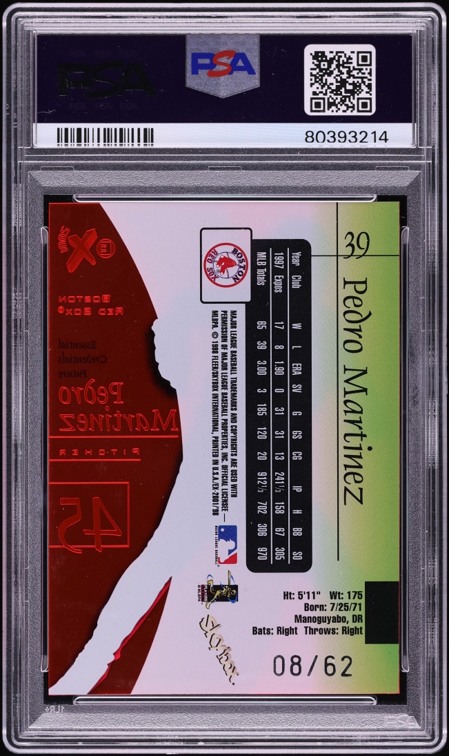 1998 Skybox E-X2001 Essential Credentials Future Pedro Martinez /62 #39 PSA 8 NM-MT
