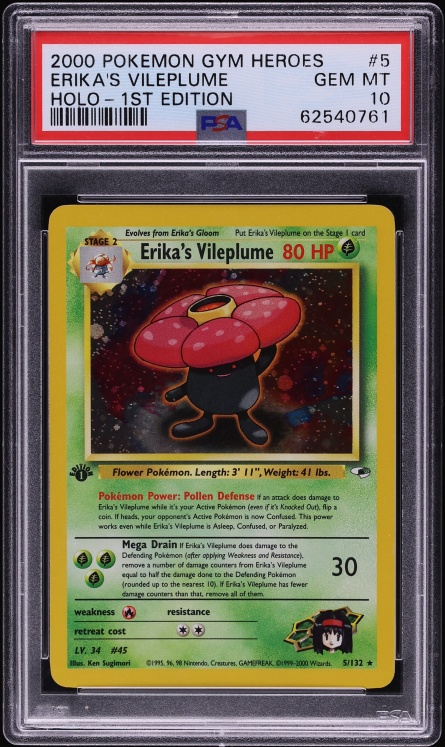 2000 Pokemon Gym Heroes 1st Edition Holo Erika's Vileplume #5 PSA 10 GEM MINT