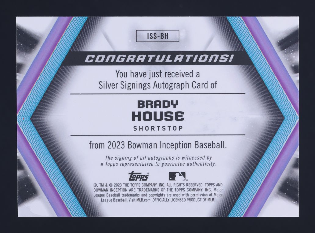 2023 Bowman Inception Silver Signings Brady House PROSPECT AUTO /100 #ISS-BH MBA AUTH