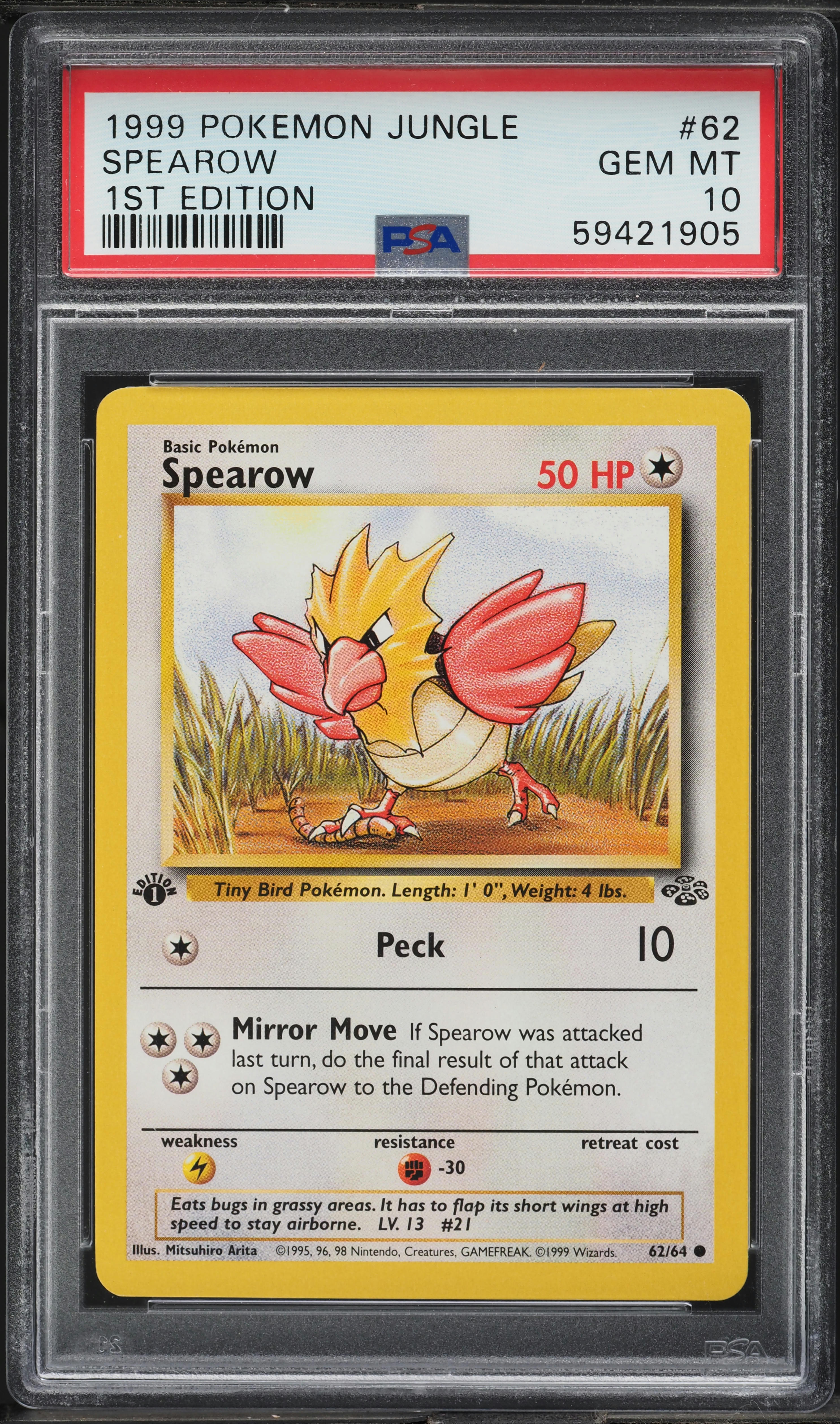 1999 Pokemon Jungle 1st Edition Spearow #62 PSA 10 GEM MINT