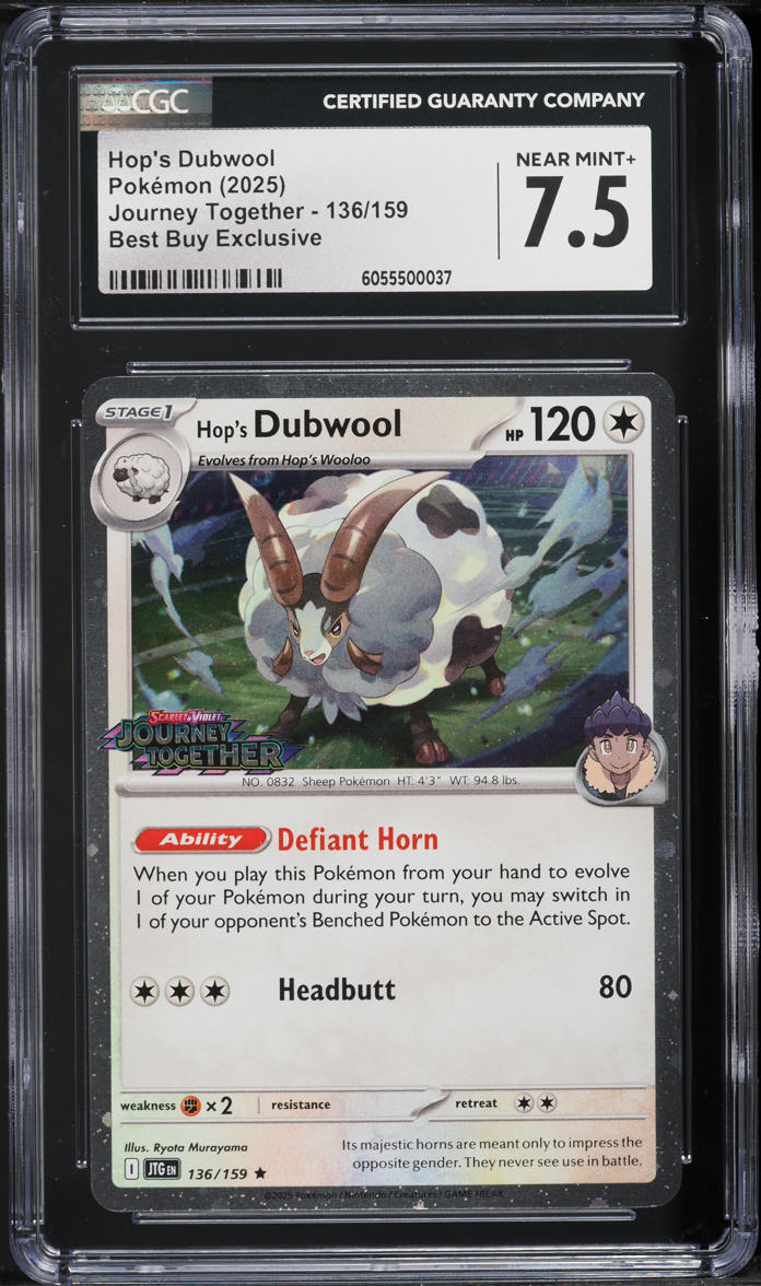 2025 Pokemon SV Journey Together Best Buy Exclusive Hop's Dubwool #136 CGC 7.5 NRMT+