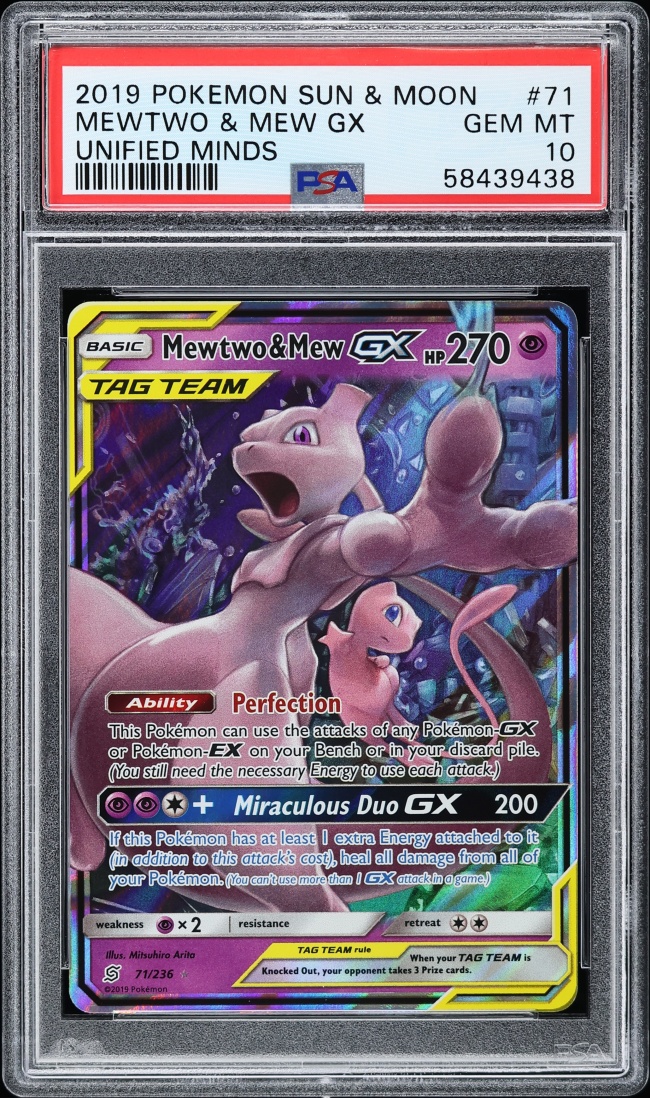2019 Pokemon Sun & Moon Unified Minds Mewtwo & Mew GX #71 PSA 10 GEM MINT