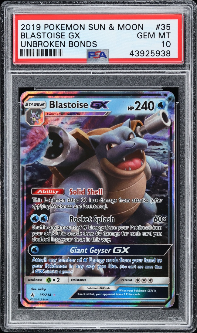 2019 Pokemon Sun & Moon Unbroken Bonds Blastoise GX #35 PSA 10 GEM MINT