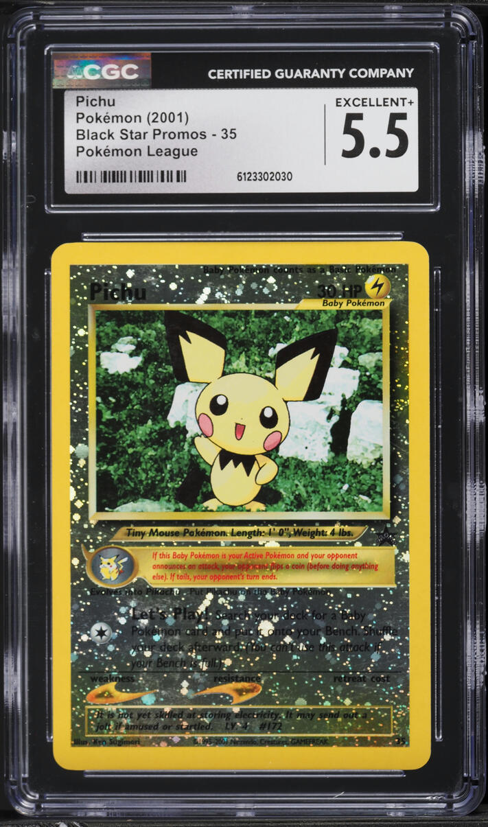 2001 Pokemon League Black Star Promo Pichu #35 CGC 5.5 EX+