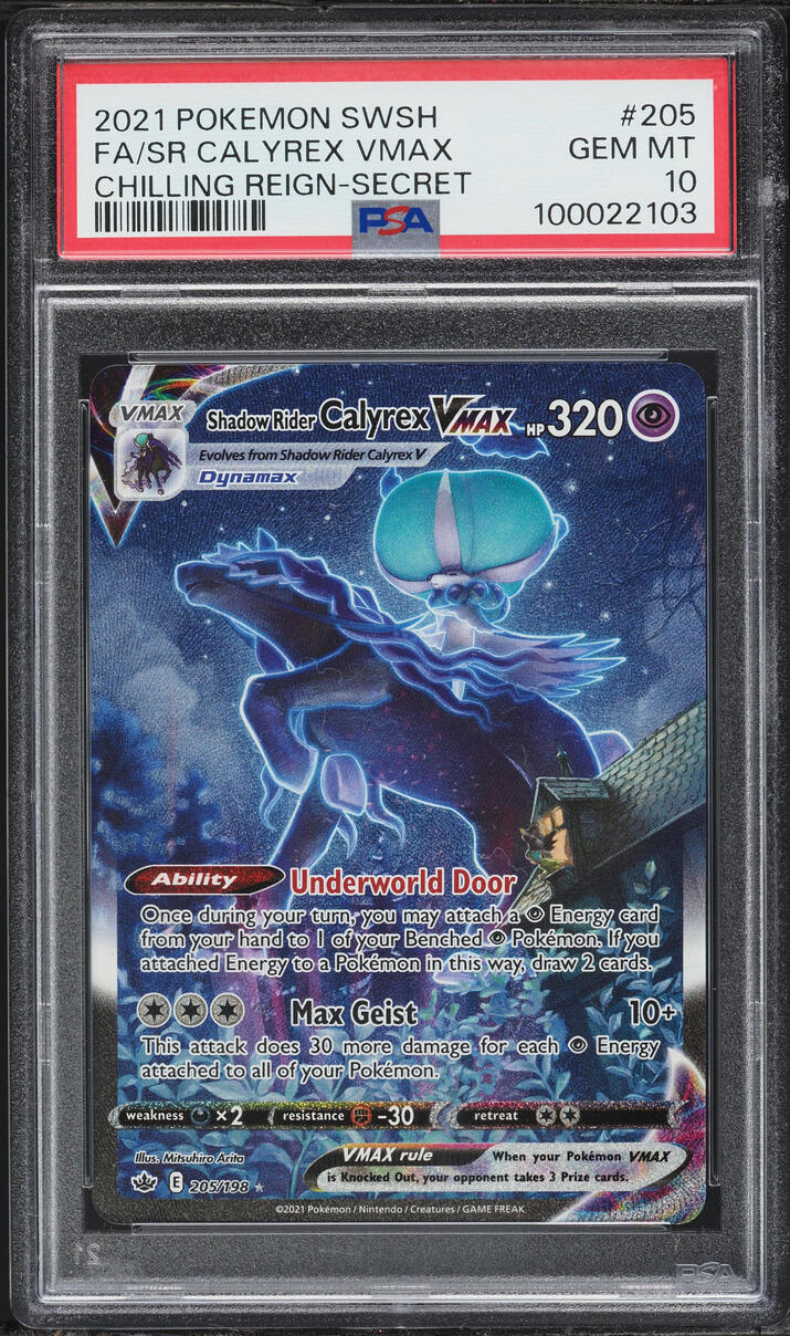 2021 Pokemon Sword & Shield Chilling Reign Shadow Rider Calyrex VMAX #205 PSA 10 GEM MINT