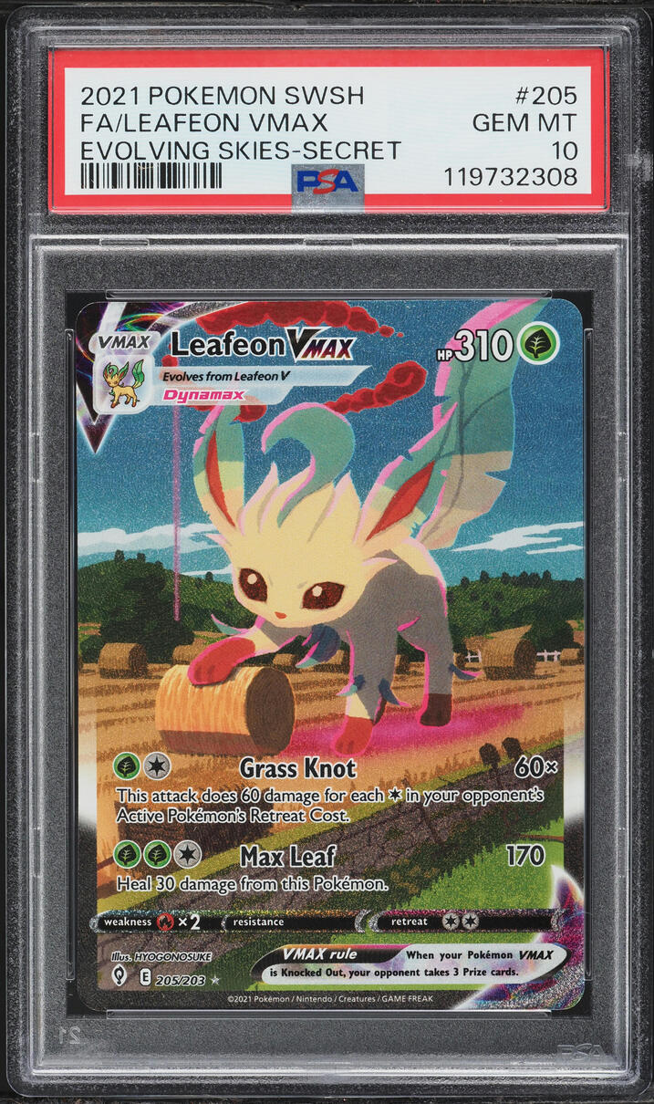 2021 Pokemon Sword & Shield Evolving Skies Full Art Leafeon VMAX #205 PSA 10 GEM MINT