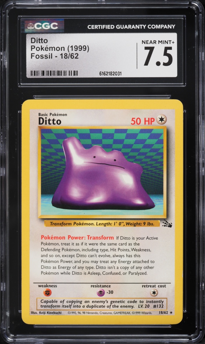 1999 Pokemon Fossil Ditto #18 CGC 7.5 NRMT+