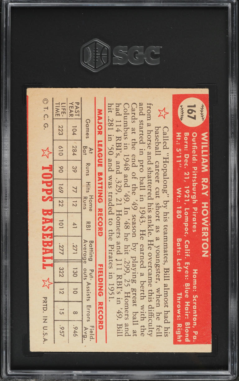 1952 Topps Bill Howerton #167 SGC 2.5 GD+