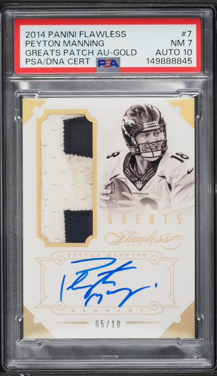 2014 Panini Flawless Greats Gold Peyton Manning PATCH AUTO DNA 10 /10 #7 PSA 7 NRMT - Photo 1
