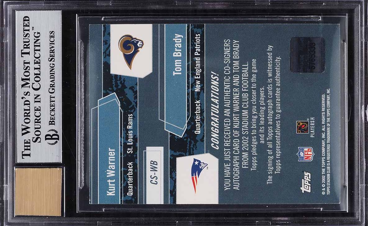 2002 Stadium Club Co-Signers Kurt Warner & Tom Brady AUTO #CSWB BGS 9 MINT