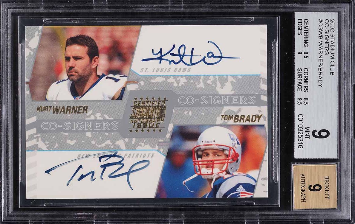 2002 Stadium Club Co-Signers Kurt Warner & Tom Brady AUTO #CSWB BGS 9 MINT