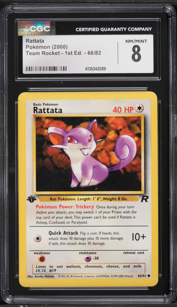 2000 Pokemon Team Rocket 1st Edition Rattata #66 CGC 8 NM-MT