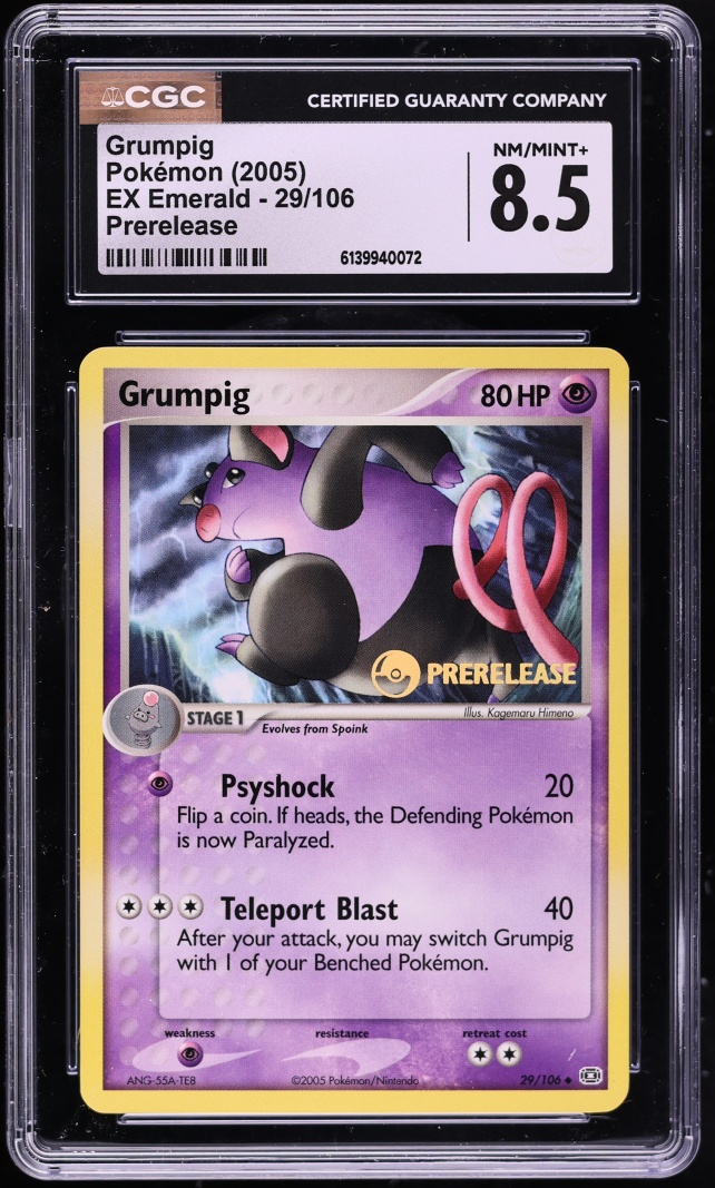 2005 Pokemon EX Emerald Prerelease Grumpig #29 CGC 8.5 NM-MT+