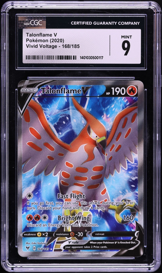 2020 Pokemon Sword & Shield Vivid Voltage Full Art Talonflame V #168 CGC 9 MINT