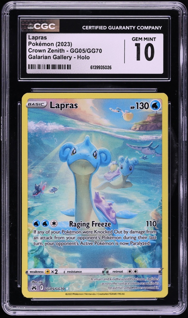 2023 Pokemon Sword & Shield Crown Zenith Galarian Alt Art Lapras #GG05 CGC 10 GEM MINT