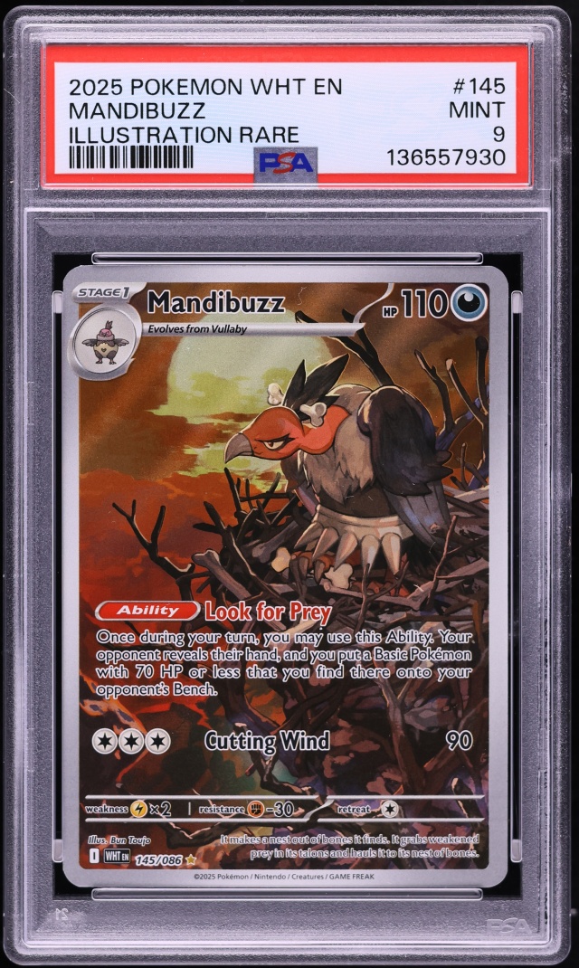 2025 Pokemon Scarlet & Violet White Flare IR Mandibuzz #145 PSA 9 MINT