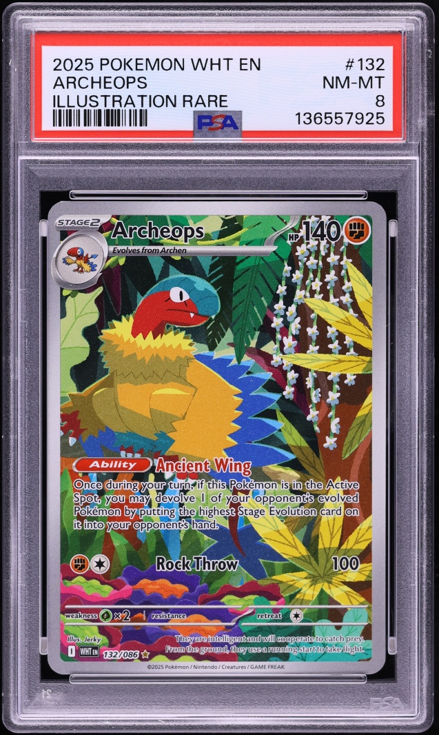 2025 Pokemon Scarlet & Violet White Flare IR Archeops #132 PSA 8 NM-MT