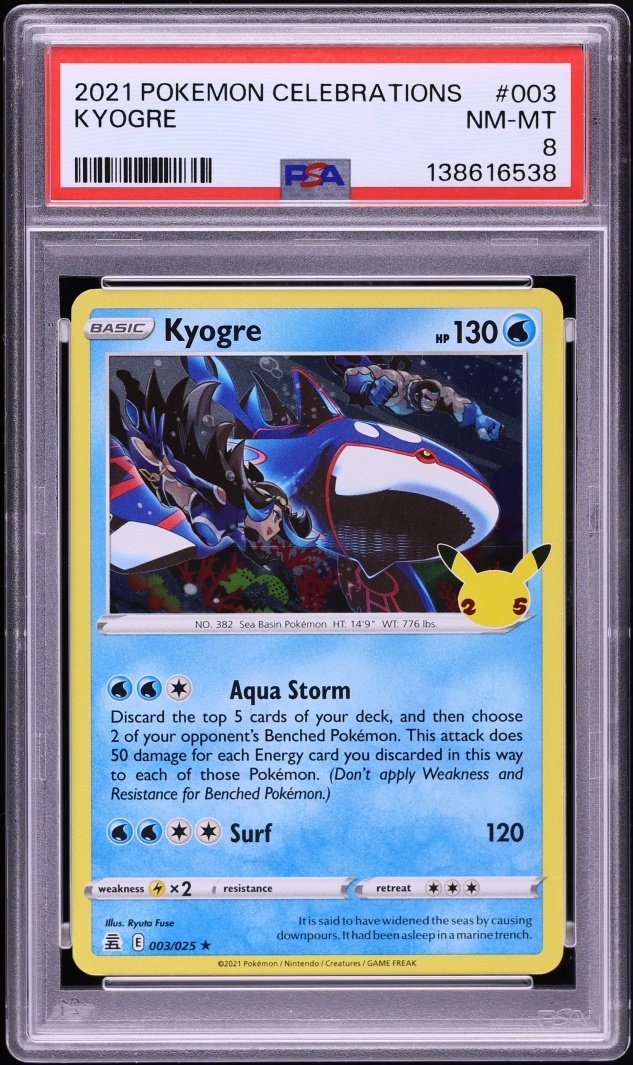 2021 Pokemon Sword & Shield Celebrations Kyogre #3 PSA 8 NM-MT