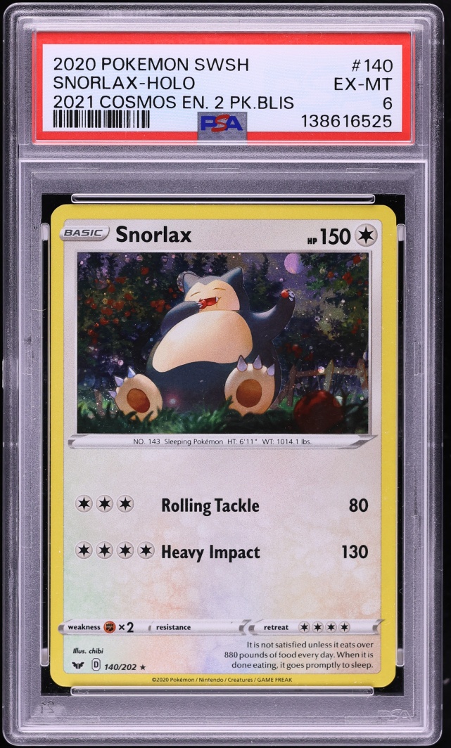 2020 Pokemon Sword & Shield Black Star Promo Cosmos Holo Snorlax #140 PSA 6 EXMT